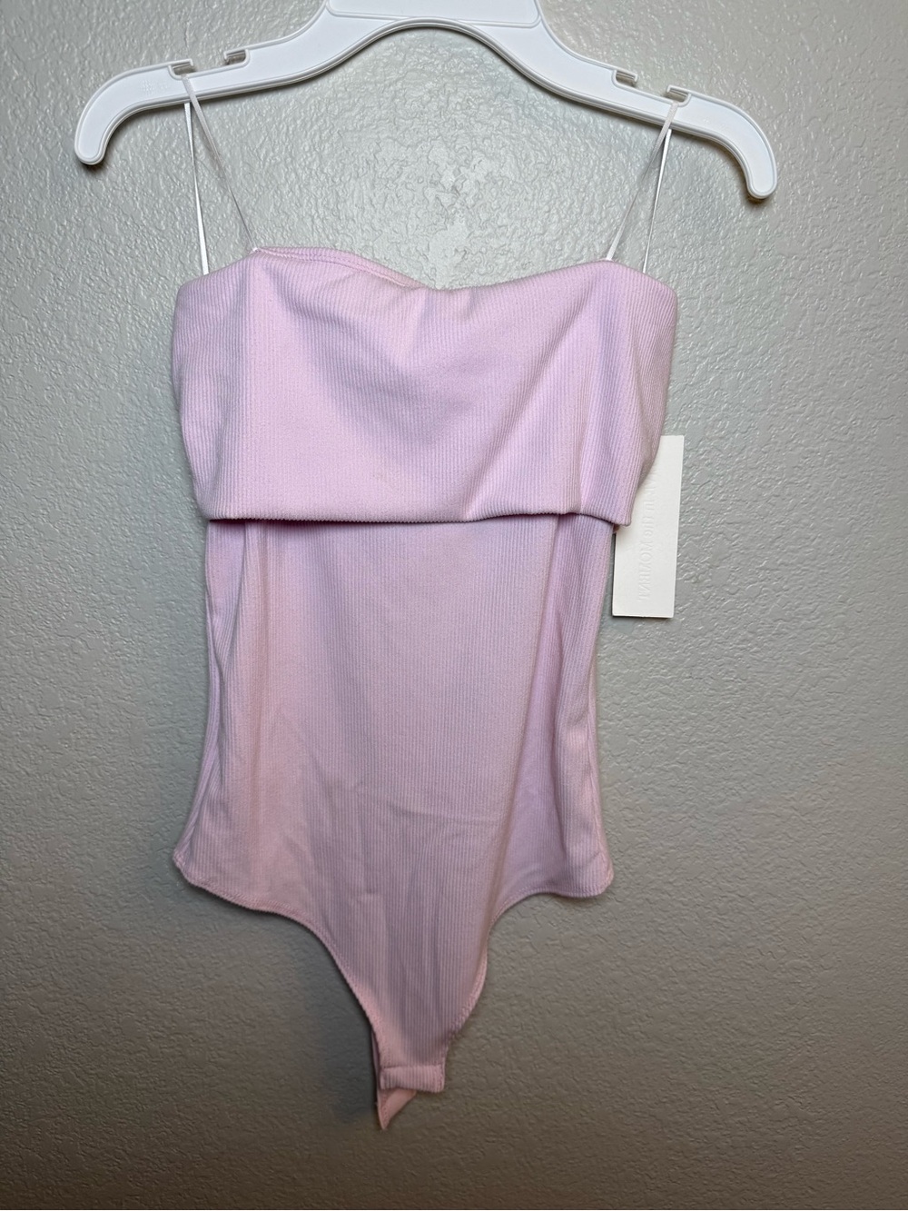 Live in the Moment Pink Ribbed Strapless Fold-Over Bodysuit - Size S